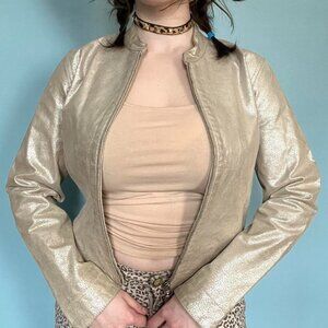 New Port News Leather Metallic Jacket sz 8